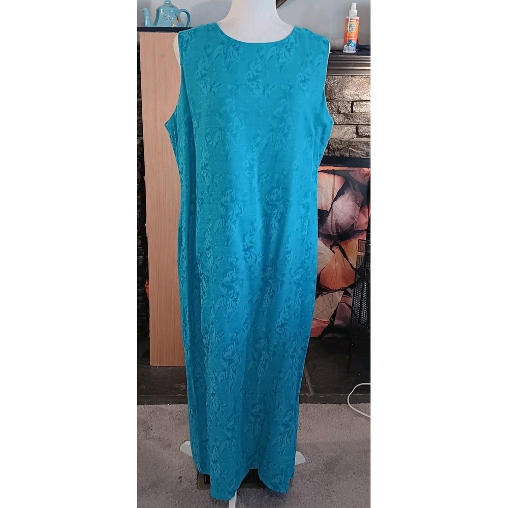 Koret Size 16 Ladies Sleeveless Maxi/Full‎ Length Dress Aqua Floral Design